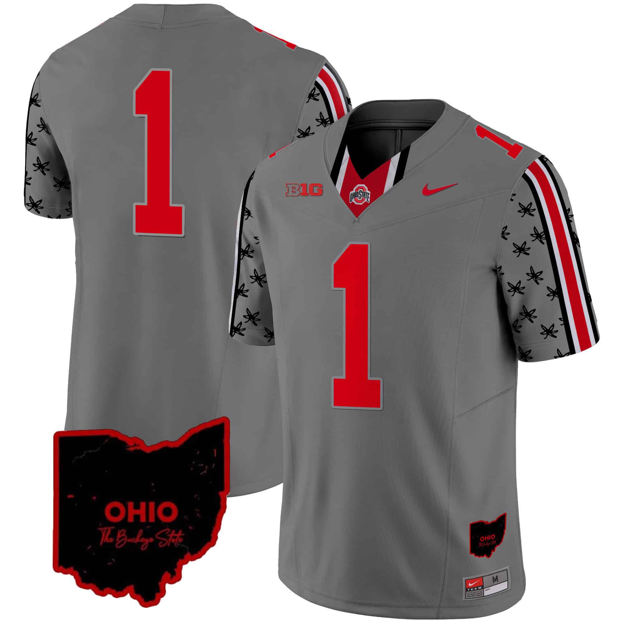 Men Ohio State Buckeyes #1 No Name Grey 2024 Nike Home Patch Vapor Limited NCAA Jersey
